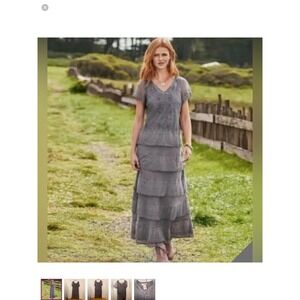 Sundance Pet Med Gray Tiered‎ Embroidered Lace Maxi Dress Linen Cotton